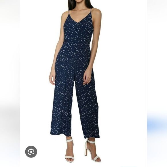 Rails Gabrielle Navy Speckeled Dots Jumpsuit Wide Legs Size M - Picture 14 of 14